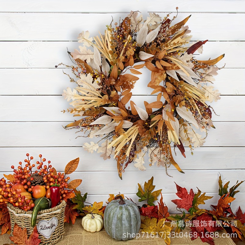 感恩节花环浆果尤加利丰收节挂门秋装饰跨境亚马逊Autumn Wreath|undefined
