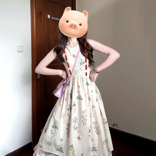Lactation Dress New Lace Edge Plant Printed Vest dress Women's Romantic Holiday Style Floral Long Dress