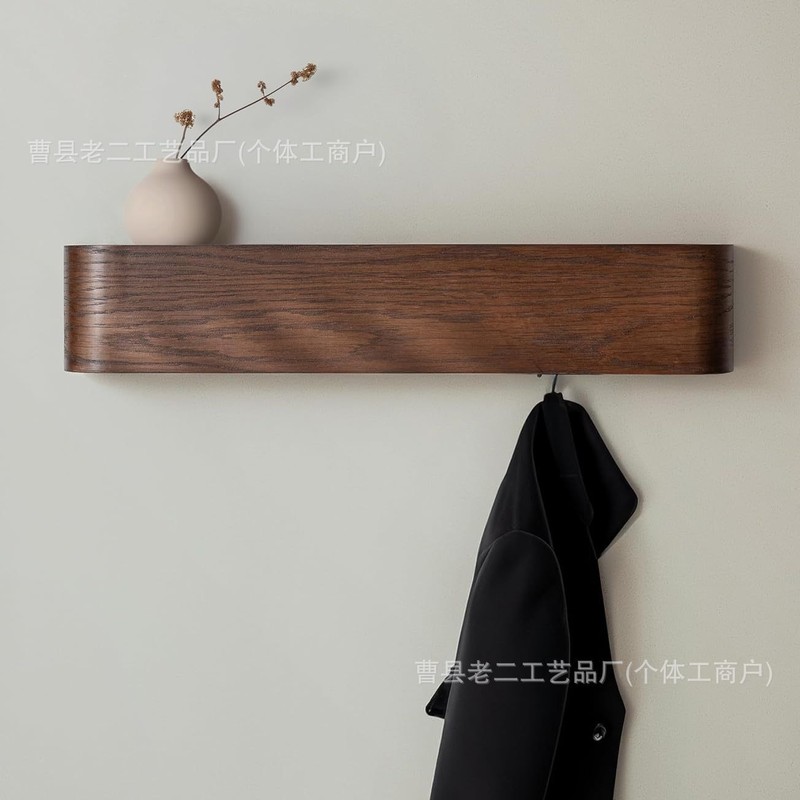 现货隐藏式衣架壁挂架玄关处衣服挂架胡桃木墙上衣帽挂钩单板衣架|undefined