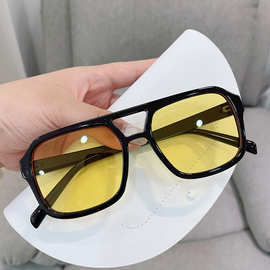 双梁太阳镜方形2022新款韩版潮墨镜复古高级感防紫外线凹造型蹦迪