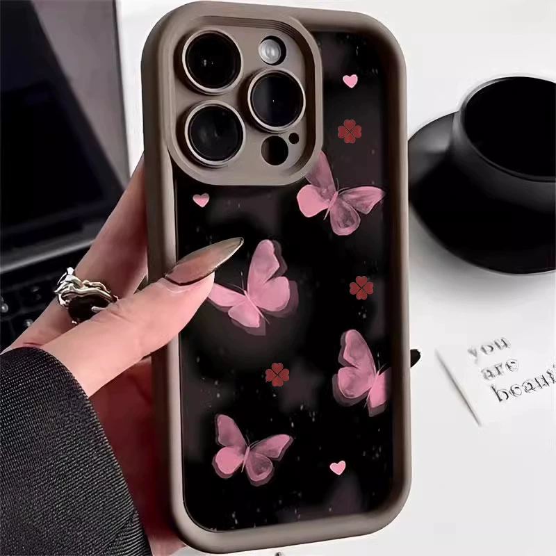 Случай/чехол для телефона (Apple iPhone17, iPhone17 Pro) розово-фиолетовый дизайн бабочки, мягкий TPU ударопрочный