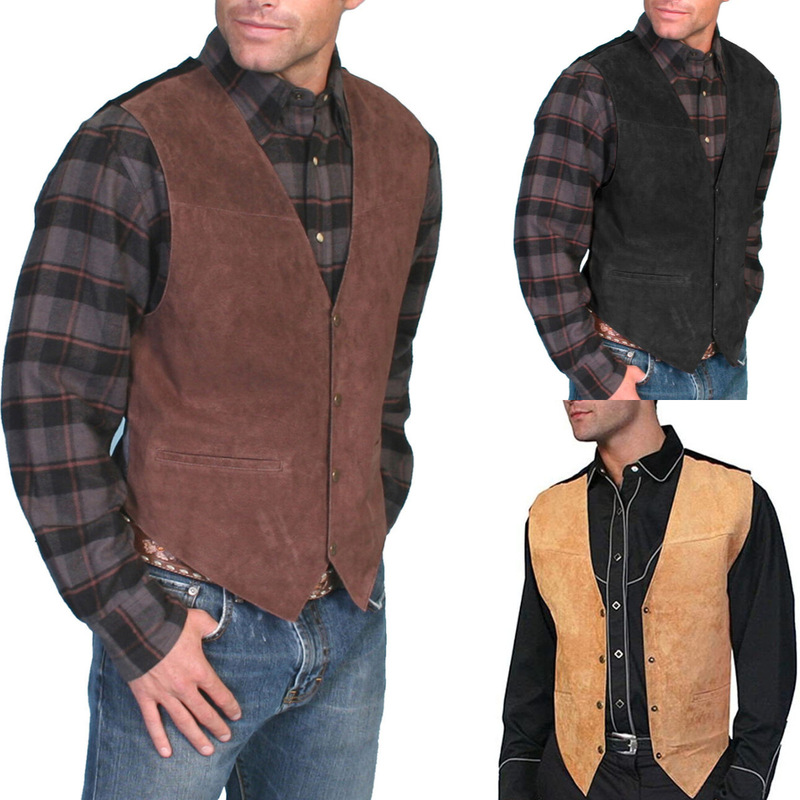 2023 European and American Fashion Retro Men's Vest Casual Outdoor Amazon Suede Vest 00069 Double-Breasted 2023 European and American Fashion Retro Men's Vest Casual Outdoor Amazon Suede Vest 00069 Double-Breasted