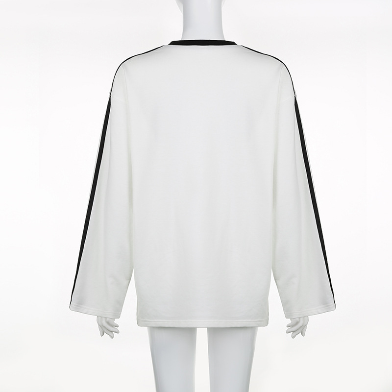 Felpa casual in stile americano con scollo rotondo e stampa di lettere, a blocchi di colore, vestibilità ampia, da donna, semplice da indossare durante il tragitto casa-lavoro_voghion.com