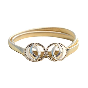 Women's Gold Metal Belt with Double Circle Decoration Elastic Waist Chain
