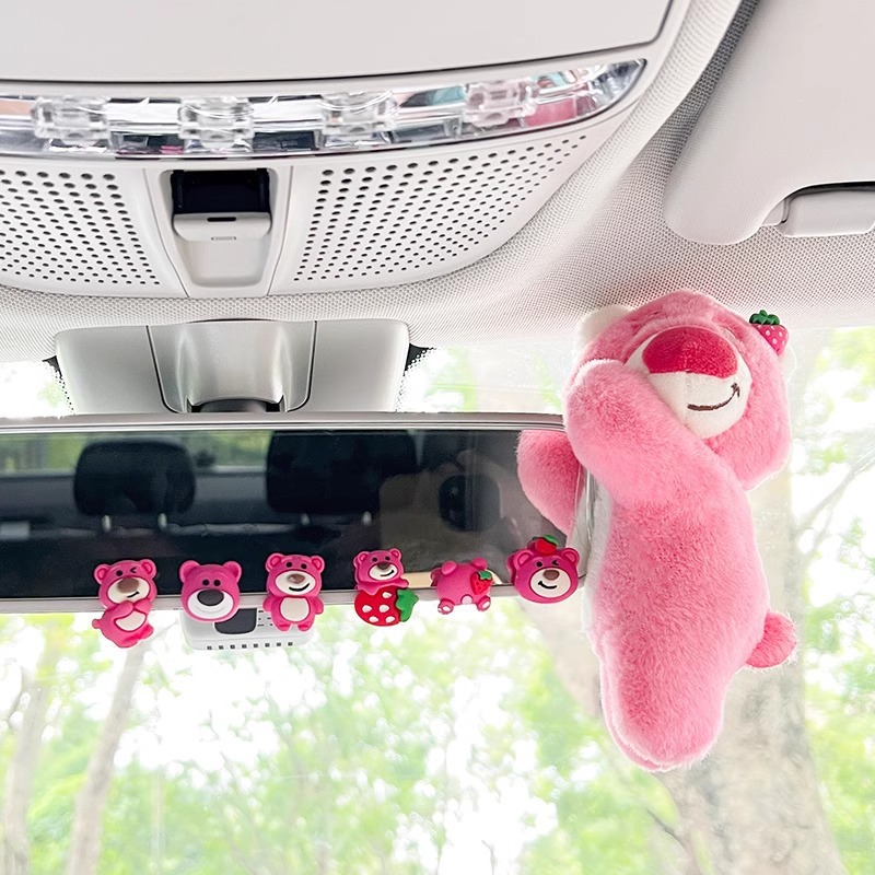 Pantalla de automóvil, consola central, espejo retrovisor, accesorios de automóvil, adornos de oso de fresa, accesorios de automóvil eléctrico, accesorios femeninos