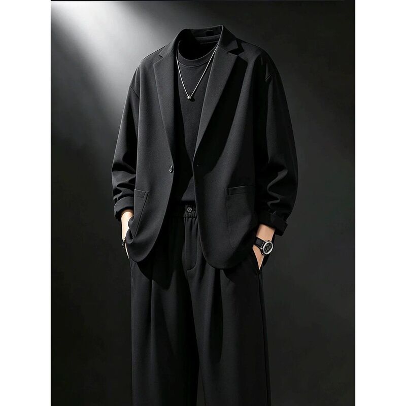 Old Money style casual suit set for men, spring and autumn blazer, men's fashion, stylish and sophisticated outfit, complete set