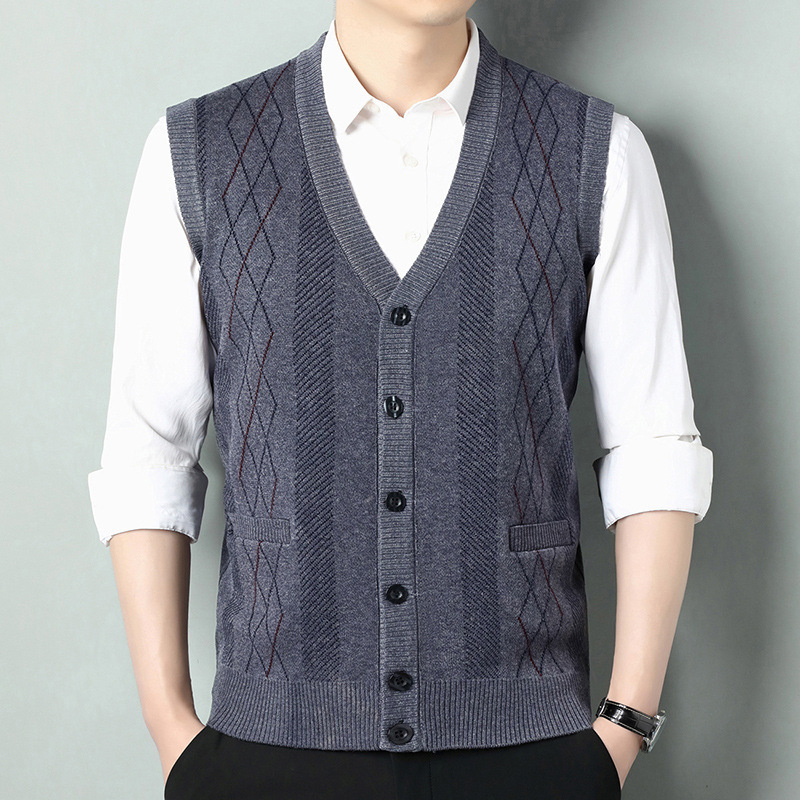 Cardigan Sweater Men's Vest Autumn and Winter Men's Sleeveless Single Breasted Knitwear Vest Thickened Warm Men's Waistcoat