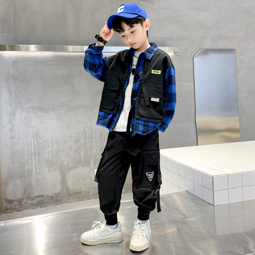 Spring children's clothing new children's suit 2024 Korean version boys' suit handsome middle and large children's sports suit two-piece set
