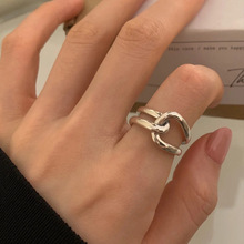 简约绳结戒指女线条缠绕个性时尚S925镀银开口指环ins网红食指戒