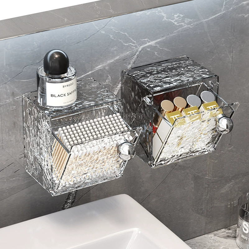 Настенный ящик для хранения принадлежностей для умывальника, подставка для хранения отработанных полотенец, ватных палочек и ватных дисков для снятия макияжа, органайзер для зеркального шкафчика с помадой, небольшая коробка.