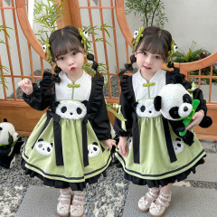 Original Chinese-style Lolita Panda Princess Dress for Girls, Hanfu-style Dress for Birthday and First Birthday Formal Wear for Baby Girls, Children's Clothing