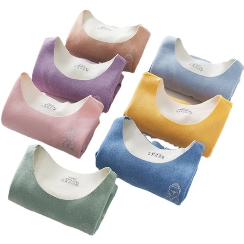 Children's double-sided fleece lined warm innerwear set, no bone crew neck long johns for young children