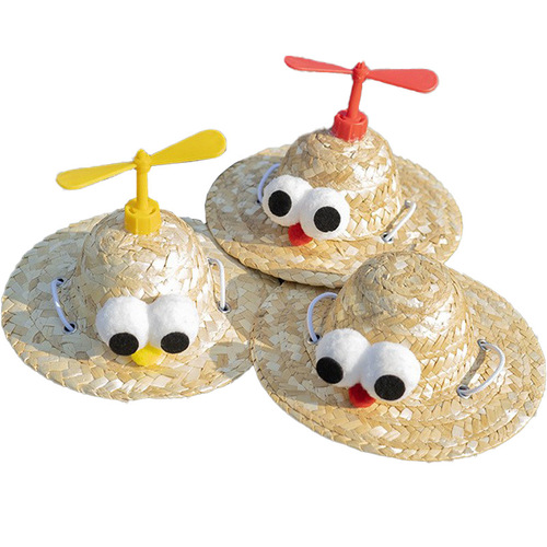 Pet Grass Hat Bamboo Dragonfly Summer Weaving Cartoon Cute Puppy Hat for Small Dogs Universal Pet Grass Hat