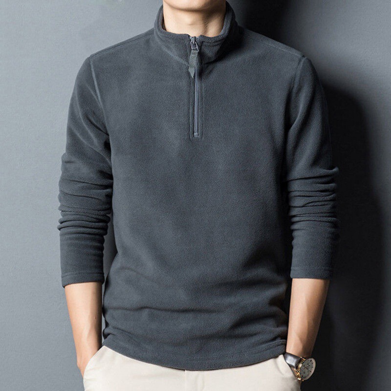 Autumn and winter stand collar fleece sweater men's trendy half-high collar base shirt middle-aged and young half-zipper top fleece Autumn and winter stand collar fleece sweater men's trendy half-high collar base shirt middle-aged and young half-zipper top fleece