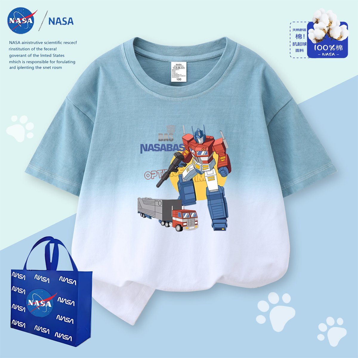 Nasa Anime Transformers Optimus Prime Clothes Boys' Tie-Dye T-Shirt Short Sleeve Summer Cartoon Tops for Big Children Trendy