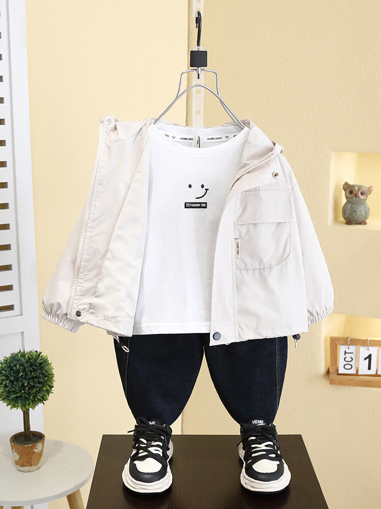 7542 chaqueta de primavera para niños 2025 nuevos modelos de primavera y otoño para niños con capucha top estilo occidental ropa de primavera coreana marea