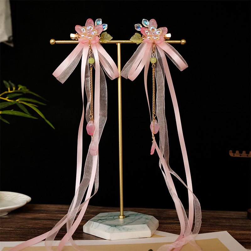 Peach Lace Clip Ancient Style Han Dynasty Headdress Versatile Princess Pendant Accessories Butterfly Ancient Costume Kidsren's Fresh and Sweet Headdress