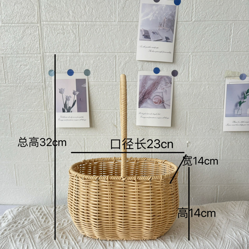 플라스틱 등나무 베이지색 배꼽 꽃바구니