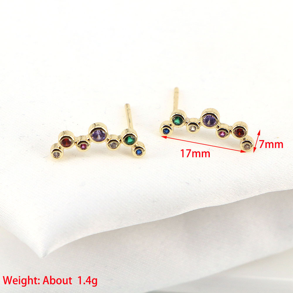 European And American One-shaped Micro-inlaid Color Zircon Copper Earrings display picture 3