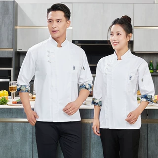 国风七分袖厨师工作服中袖厨师服餐饮酒店食堂后厨房衣服服装春秋