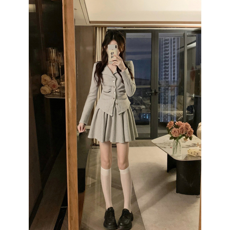 大码女装胖mm新款韩系穿搭显瘦上衣+中长款半身裙两件套|undefined