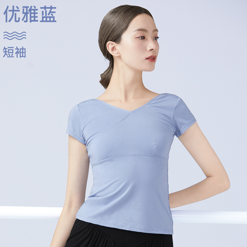 Ropa de baile para adultos ropa de práctica de ballet femenino frente Cross aeróbicos manga larga yoga body Dance Top T-shirt