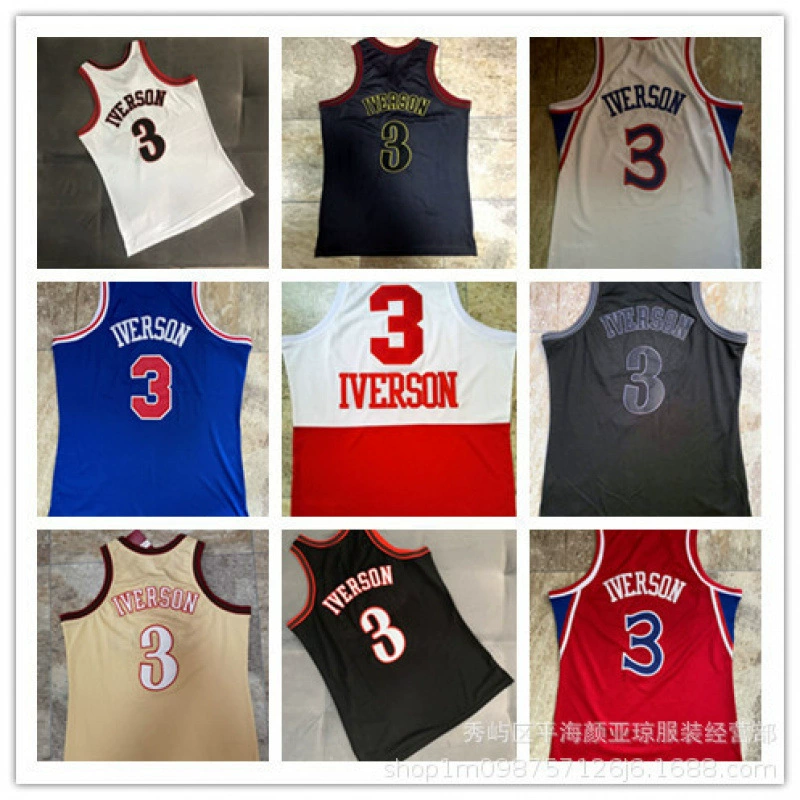 [Джерси 76ers] плотная вышитая баскетбольная майка 76ers № 3 Iverson MN полностью плотная вышитая баскетбольная форма