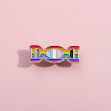 卡通创意DNA螺旋金属徽章彩虹基因链条胸针跨境胸花服装配饰领针