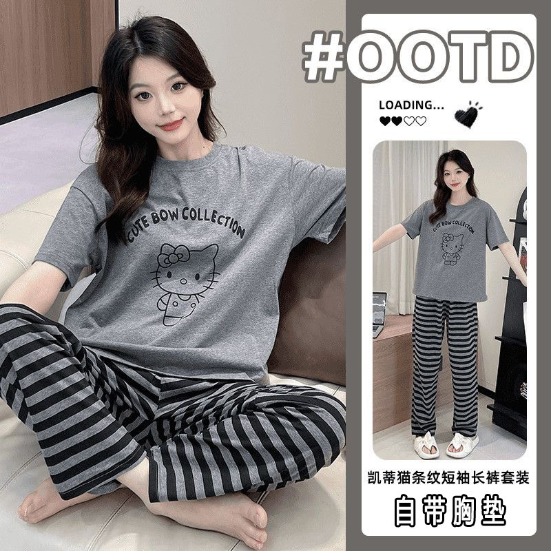 胸パッド付きの女性用クロスボーダーライブブロードキャスト人気パジャマ、半袖ズボン、屋外で着用できる夏のホームウェアセット|undefined