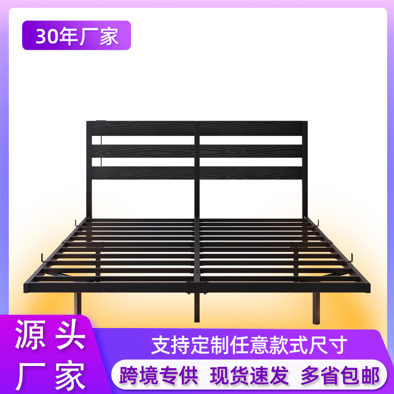 Cross-Border Double Bed Single Bed Wrought Iron Bed Steel Wood Iron Frame Bed Thickened Iron Bed Modern Simple Bed Dormitory Bed