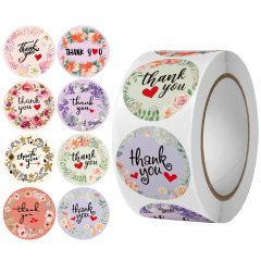 Amazon round roll floral thank you stickers wedding decoration stickers holiday handmade sealing stickers