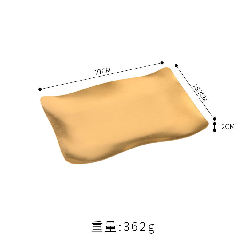 韩式不锈钢长方形盘金色异形盘子烧烤碟点心平盘浅盘烤肉店餐具|undefined