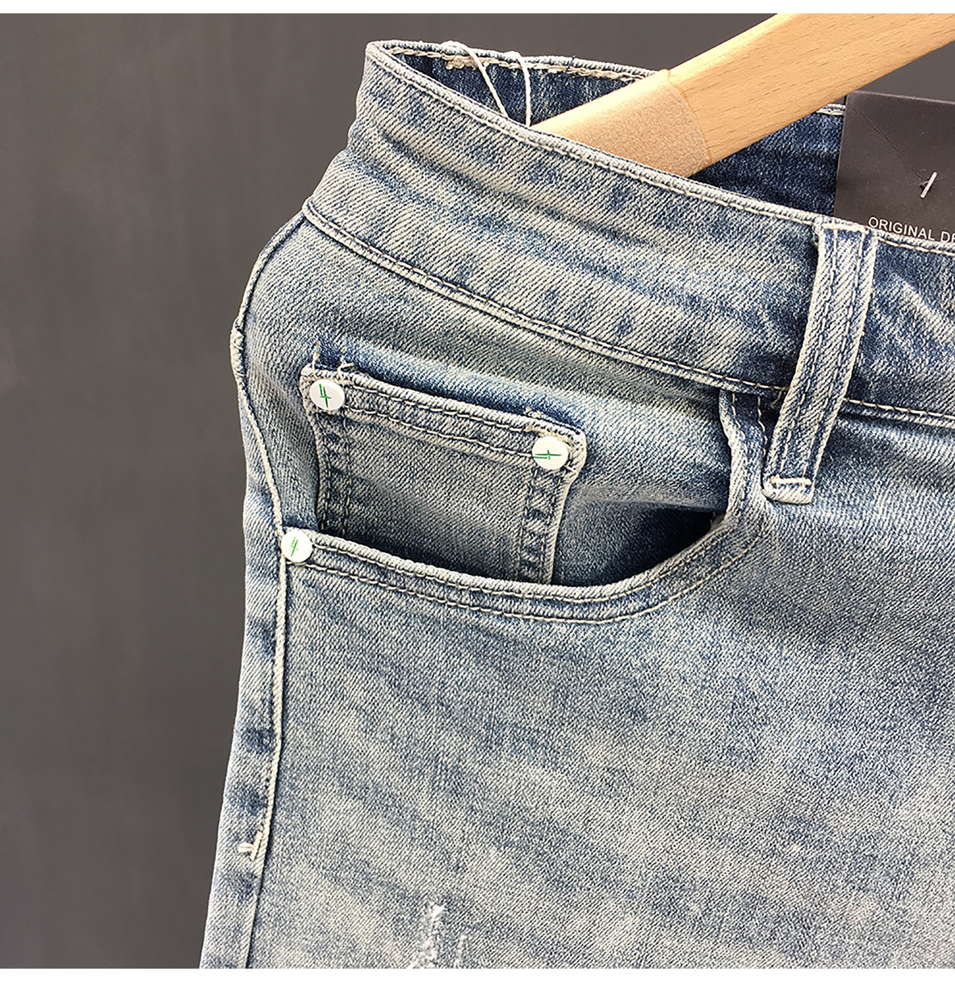 Men's Clothing Summer heavy wash retro distressed ripped jeans men's trendy brand handsome scraped slim fit skinny nine point pants_voghion.com