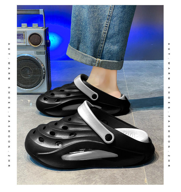 Dép sandal nam bít mũi đế dày kiểu lỗ thoáng khí đi biển — Kaki, Màu trắng, Màu đen chi tiết 17