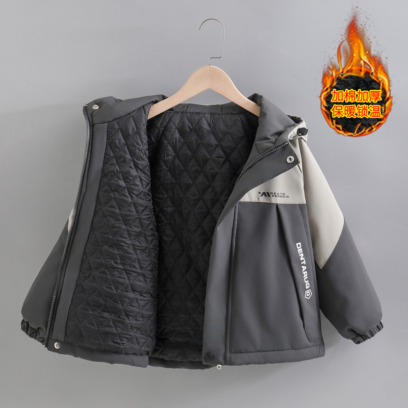 Boys' Quilted Jacket Winter 2025 New Style, Double-Layer Cotton Jacket for Boys, Medium and Large Children's Parka, Warm Children's Windbreaker