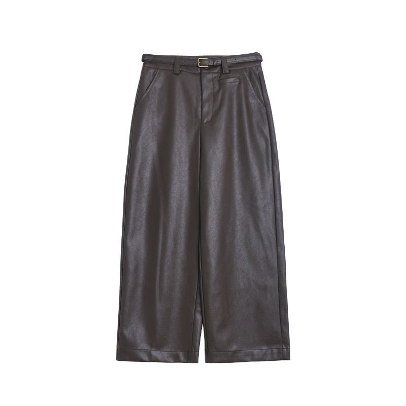 ICC 여성의 우아한 통근 네트 에디션 슬리밍 스트레이트 레그 팬츠 PU 가죽 팬츠 여성의 가을과 겨울 새로운 올 매치 팬츠 06502