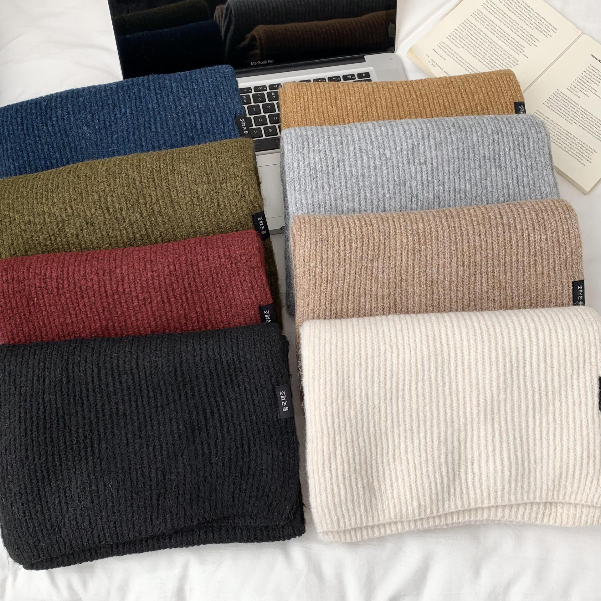 Collar de invierno caliente 2025 nuevo color sólido caliente lana suave pegajosa bufandas de punto al por mayor