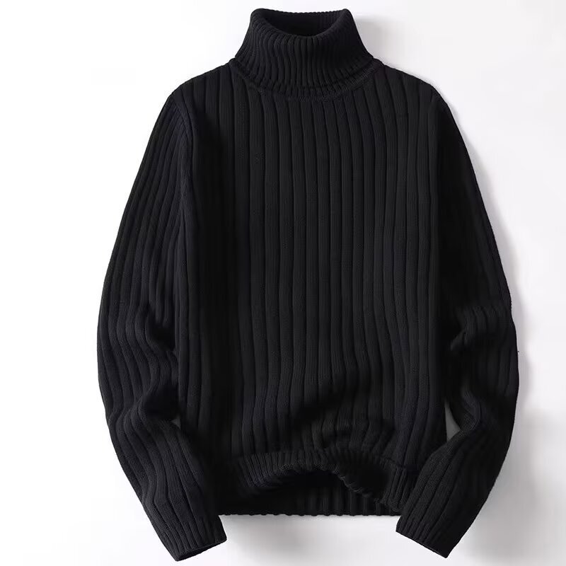 Autumn and Winter Men's Turtleneck Sweater Trendy Slim Thick Base Layer Youth Long-Neck Solid Color Cable Knit Sweater
