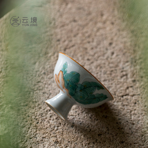 Retro hand-painted banana master cup underglaze color ceramic high-foot tea cup household kung fu tea set single cup
