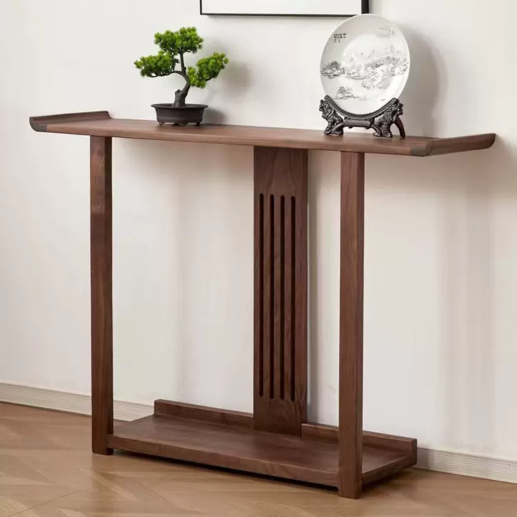新中式黑胡桃木玄关桌入户门厅条案供桌靠墙玄关台超窄实木玄关柜