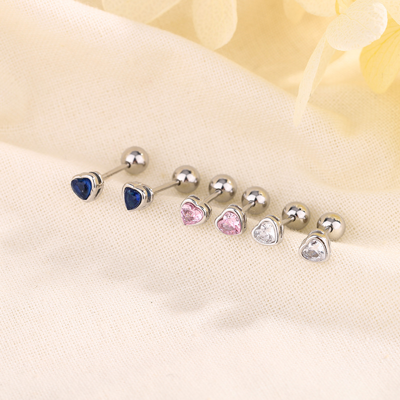 S925螺絲擰扣耳釘迷你小巧愛心耳骨釘簡約設計感耳飾品女