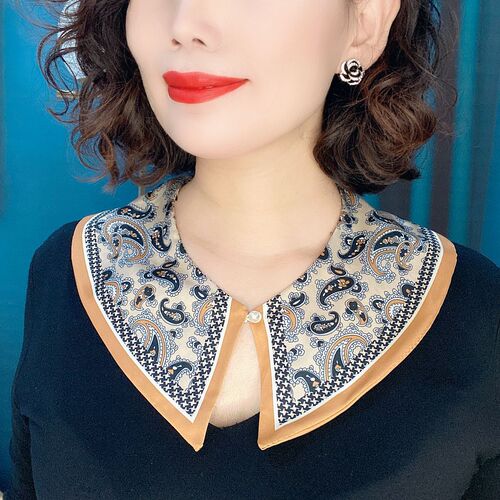 Variety of fashionable satin fake collar pearl buckle double layer fake collar summer sun protection decorative neck gaiter factory straight hair