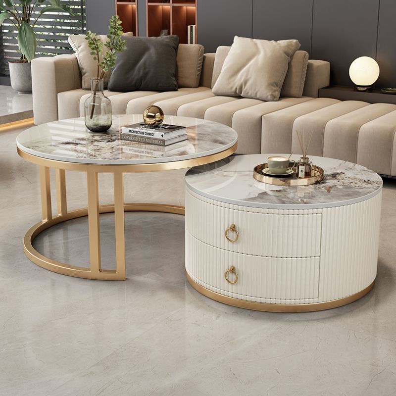 잉크 화이트/골드 프레임 스트라이프 커피 테이블 [더블 펌프스]