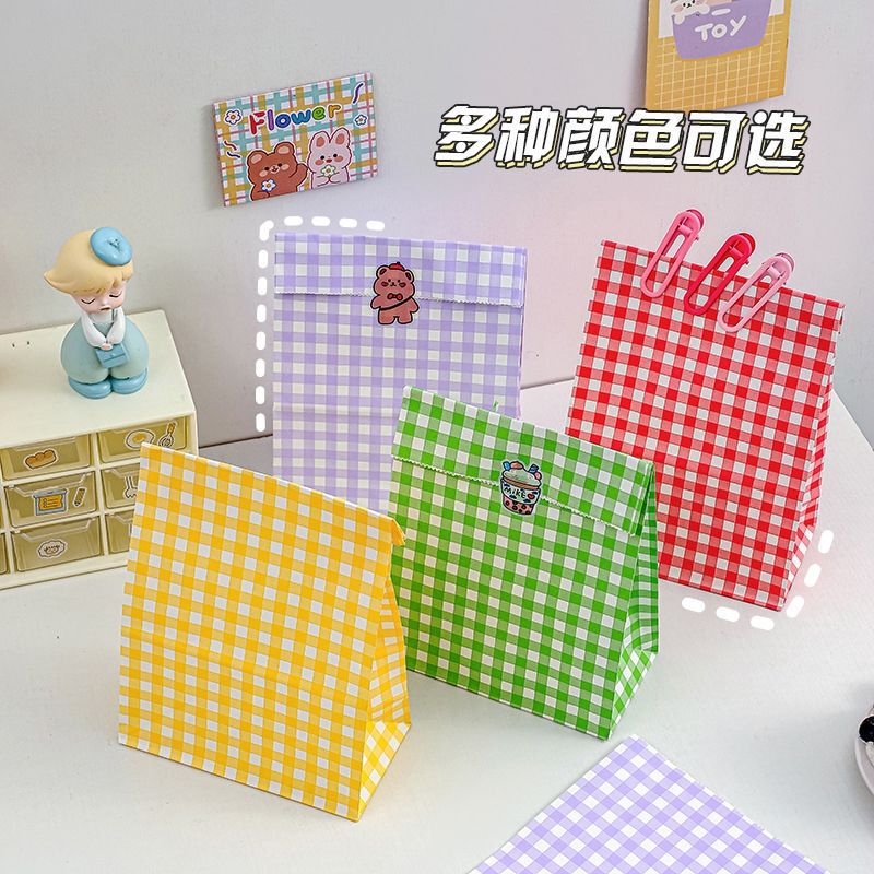 Ins Style Color Plaid Gift Bag Storage Bag Red Riding Book Desktop Storage Paper Bag Cute Girl Heart Gift Bag