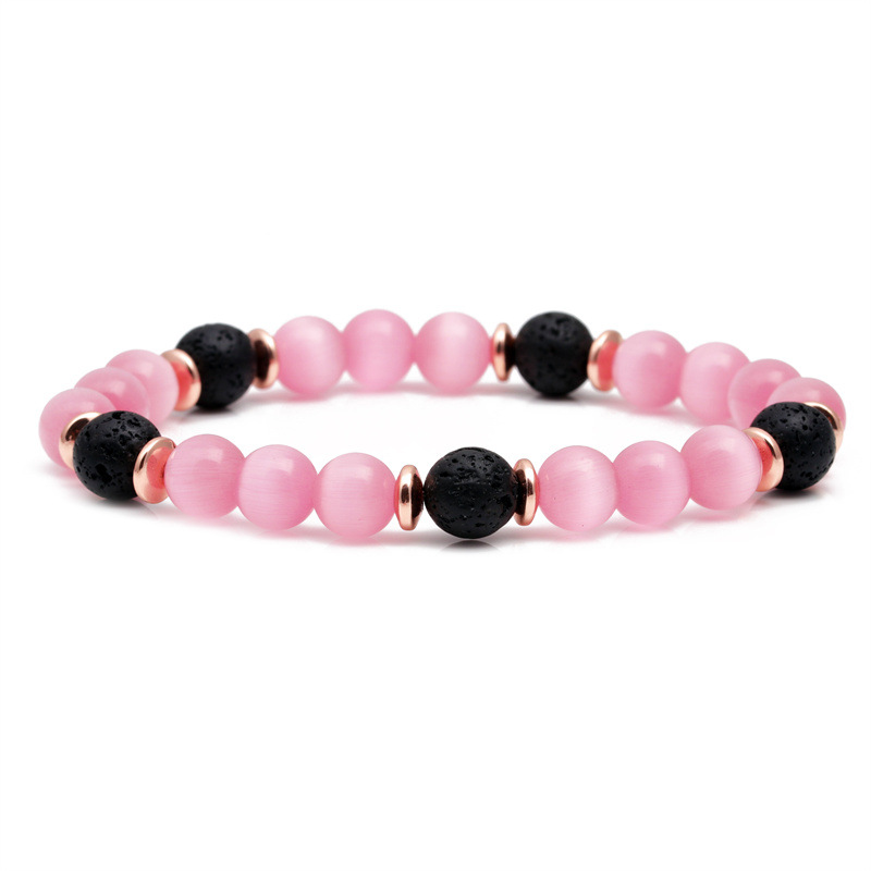 Pulsera de cuentas de piedra volcánica europea y americana transfronteriza pulsera de piedra lunar Rosa OPAL pulsera de hombres y mujeres