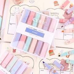 Soft Tip Fluorescent Pen Set, Colored Highlighter, Thick Marking Pen, Student Creative 6-Color Handwriting Fluorescent Pens