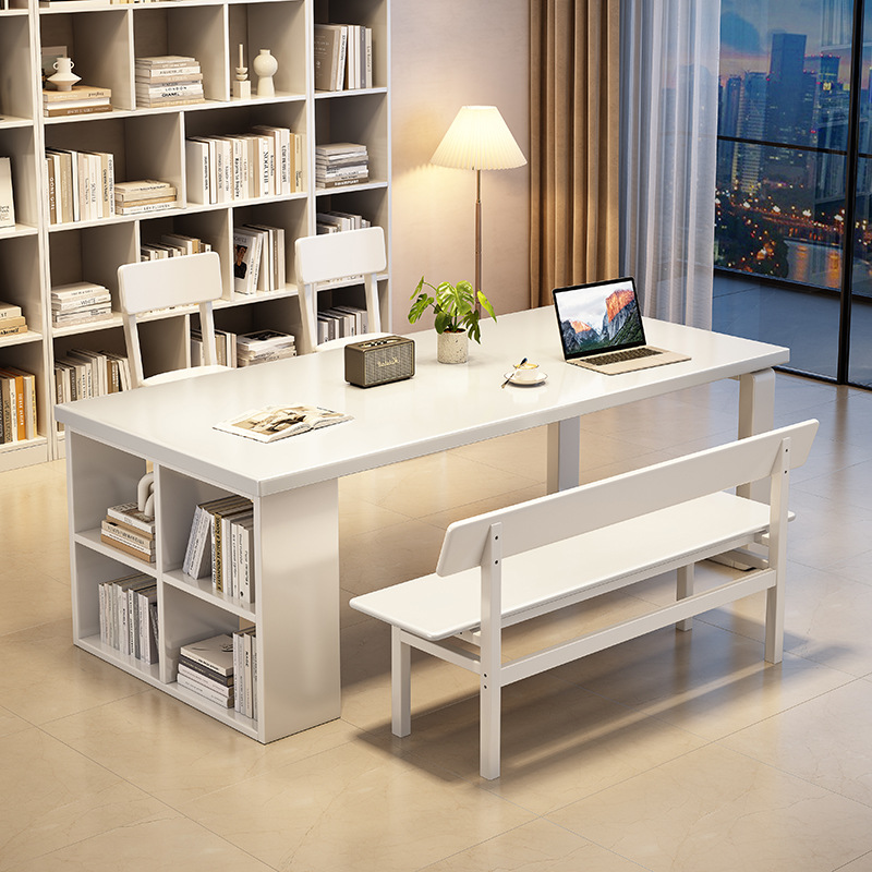 Nórdico simple y moderno de madera sólida gruesa y ensanchada mesa de escritorio de lectura y estudio mesa de comedor en uno