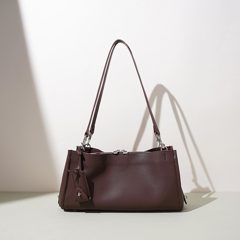 Spring/Summer Cowhide Boston Bag Genuine Leather Luxury Underarm Bag For Women Simple Commuter Handbag Fashion New Shoulder Bag - Thumbnail 3