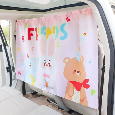 Car curtains curtain car baby sun protection - pink-elephant-bear