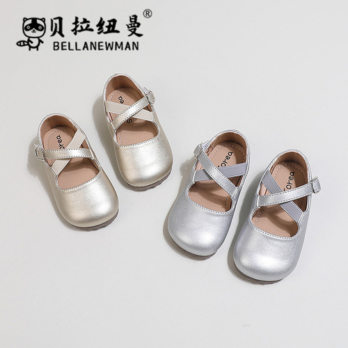 Children's cross-small leather shoes in spring and autumn new children's velcro single-layer shoes for girls with soft soled and multiminoccasin-bean shoes